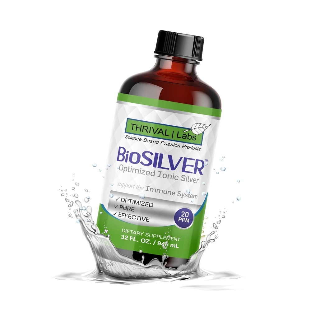 BioSILVER Ionic Colloidal Silver 20 PPM Liquid 32oz Glass Bottle by Thrival Labs