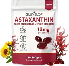 Astaxanthin 12mg 120 Softgels, 4 Month Supply,Triple Strength,Non-GMO,Eye Health