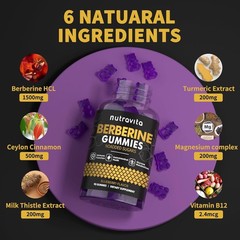 Nutravita Berberine Gummies with Ceylon Cinnamon 1500mg High Potency Berberine H