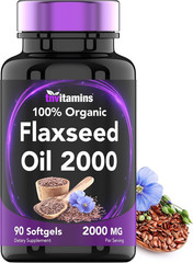 Organic Flaxseed Oil Softgels 2000mg 90 Count Omega3 Fatty Acids Flaxseed Oil