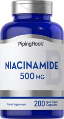 Niacinamide 500mg | 200 Capsules | Non-GMO, Gluten Free | By Piping Rock