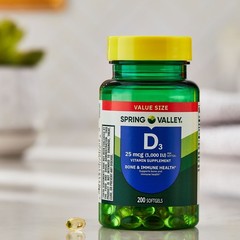 Spring Valley Vitamin D3 25 mcg 1000 IU Softgels Vitamina D 200-Count FREE SHIP
