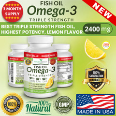 BEST Triple Strength Omega 3 Fish Oil Pills (3 MONTH SUPPLY) 2400mg HIGH POTENCY