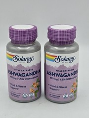 Ashwagandha By Solaray – 470 Mg – 60 VegCaps Each – 2 Pack – Expires 7/2028