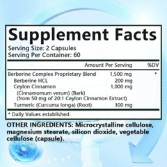 Berberine plus Ceylon Cinnamon and Turmeric – 97% Berberine HCL – Herbal Caps…