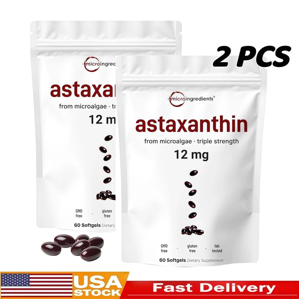 2 Pack | Micro Ingredients Astaxanthin 12mg with MCT Oil, 120 Softgels