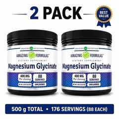 Magnesium Glycinate Powder 2 Pack 500g 176 Servings Unflavored Supplement