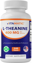 Vitamatic Brand L-Theanine Supplement 400mg per Serving ~ 240 Tablets ~ Non-GMO