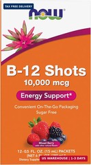 NOW Foods B-12 10,000mcg Shots 0.5 ounce 12 Count Box Mixed Berry