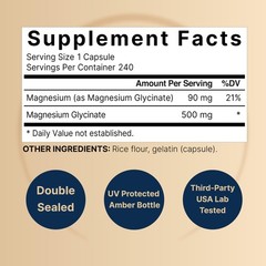 NatureBell Magnesium Glycinate 500mg, 480 Capsules (2 Pack) | 100% Chelated