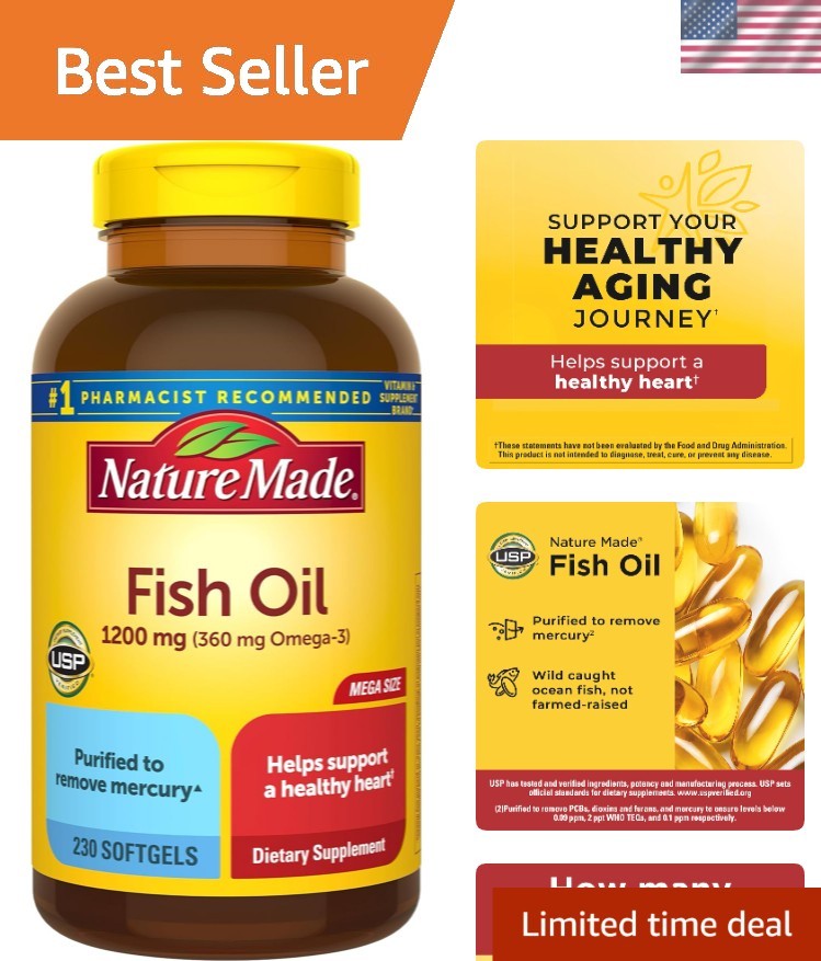 Omega 3 Fish Oil 1200 mg Softgels – 230 Count for Healthy Heart Function