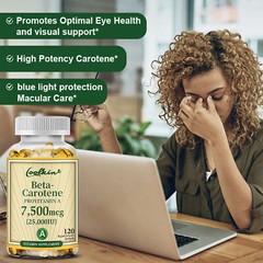 Beta-Carotene Vitamin A 25,000IU -Supports Skin & Eye Health,Non-GMO,Casein-Free