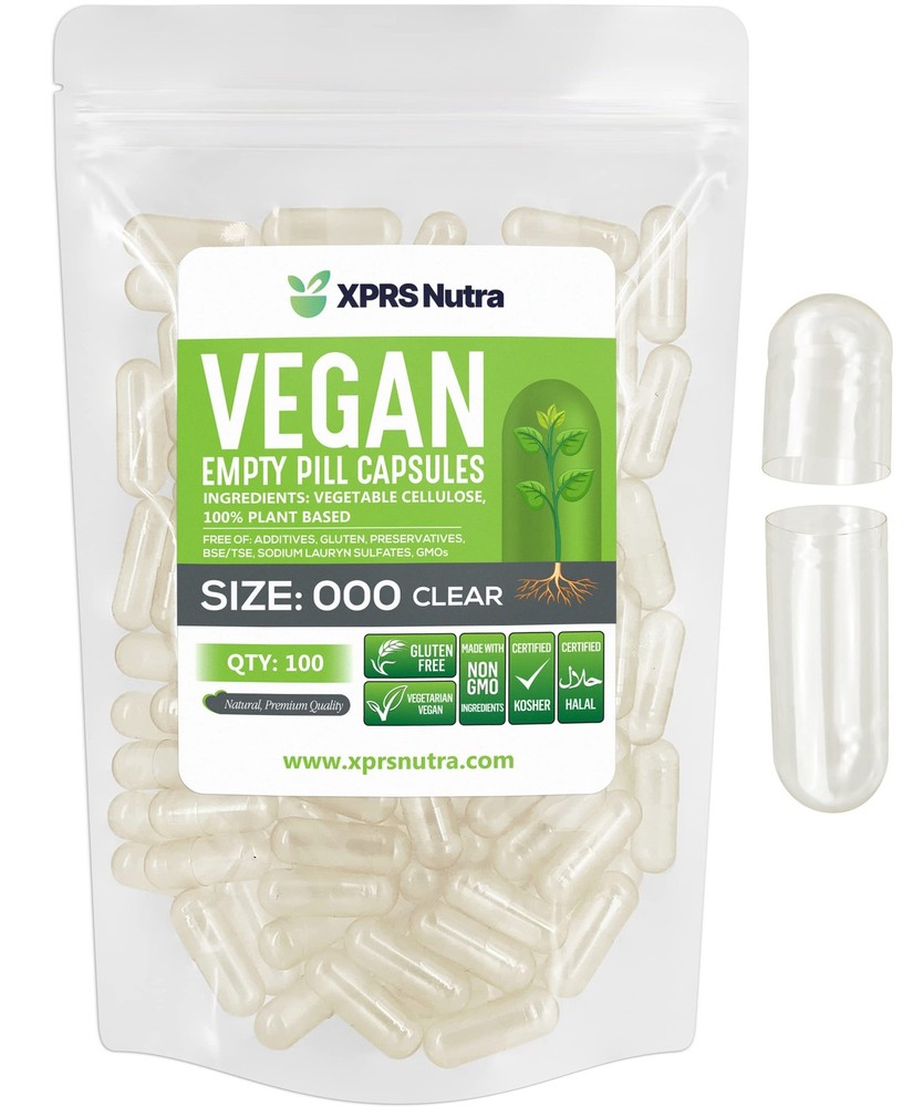 XPRS Nutra Vegan Size 000 Empty Capsules – 100 100 Count (Pack of 1), Clear