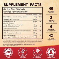 CoQ10 600 mg Softgels CoQ10 Supplement – CQ10 Coenzyme-Q10 with Omega 3 & PQQ &