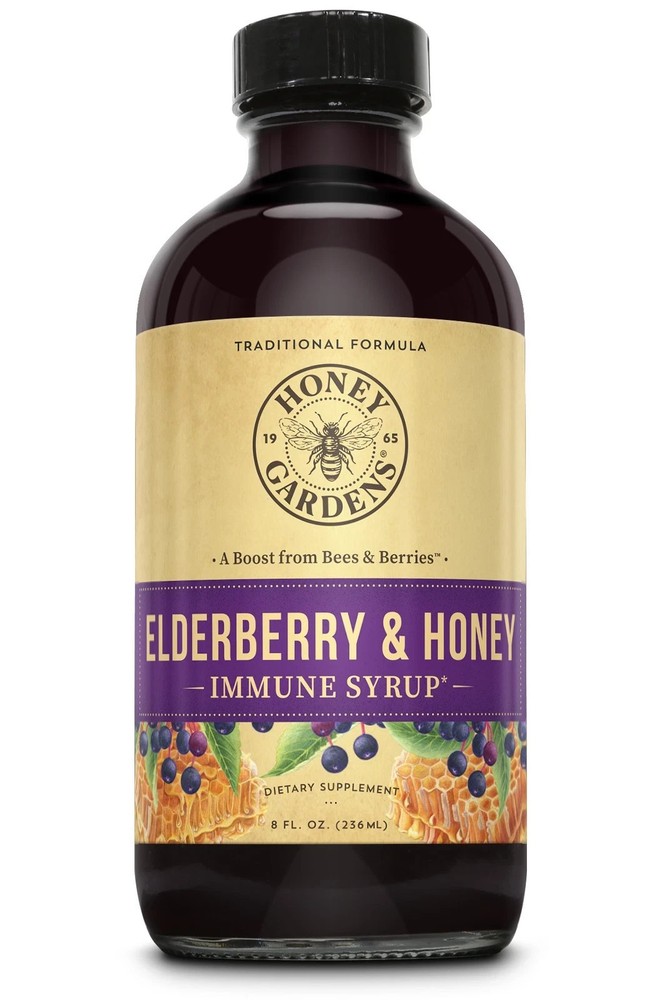Honey Gardens Elderberry Syrup with Grade a Raw Honey 4 oz.