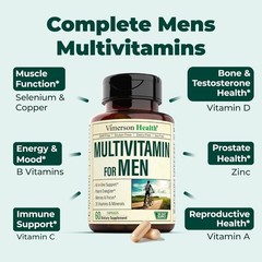 Multivitamin for Men with Vitamin A C D E B12 Zinc Energy Focus Health -1 bottle