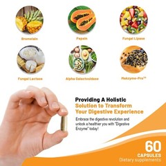 Digestive Enzyme Formula Enhances Nutrition, Protein & Sugar Breakdown 60 Caps