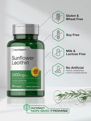 Sunflower Lecithin Softgel Capsules 2400mg 60 Pills Non-GMO Supplement