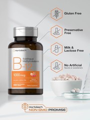 B12 Sublingual 1000 mcg | 400 Dissolvable Vitamins | Vegan Tablets | by Horbaach