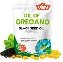 VEV Oil of Oregano with Black Seed Oil & Moringa, Organic, 300 Softgels, Aceite