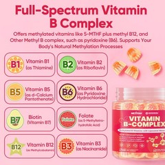 Methylated Vitamin B Complex Gummies for Women & Men, High Dose 2000 mcg Meth…