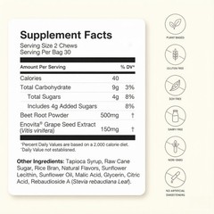 HumanN SuperBeets Heart Chews Beet Root Grape Seed Extract Healthy Antioxidant