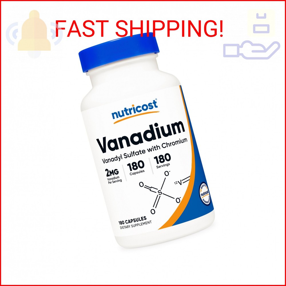 Nutricost Vanadium + Chromium 2mg 180 Vegetarian Capsules – Gluten Free, Non-GMO