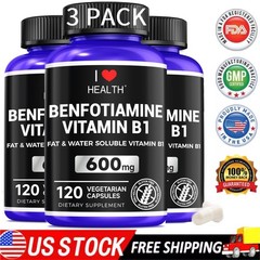 Benfotiamine B1 600mg Supplement – Nerve & Nail Support, 360 Vegan Capsules