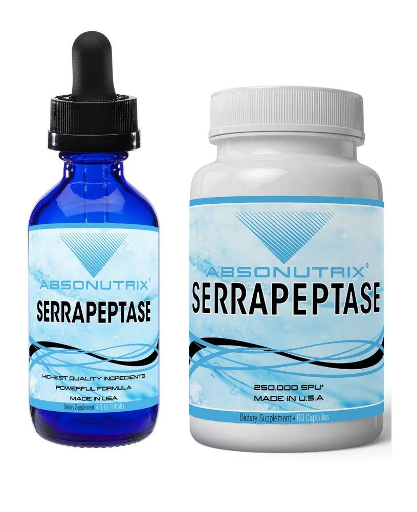 Absonutrix Serrapeptase Enzyme 250000SPU 4fl oz and Pills 250000SPU 60 veg caps