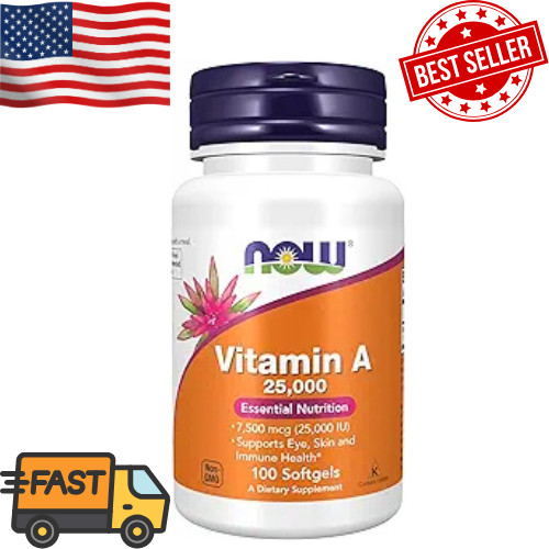 NOW Foods Vitamin A 25,000 IU Softgels – Fish Liver Oil, Immune Support, 100 Cou