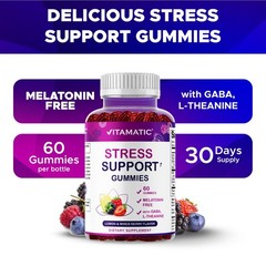 Vitamatic Stress Relief Gummies with GABA, L-Theanine, Lemon Balm – 60 Gummies