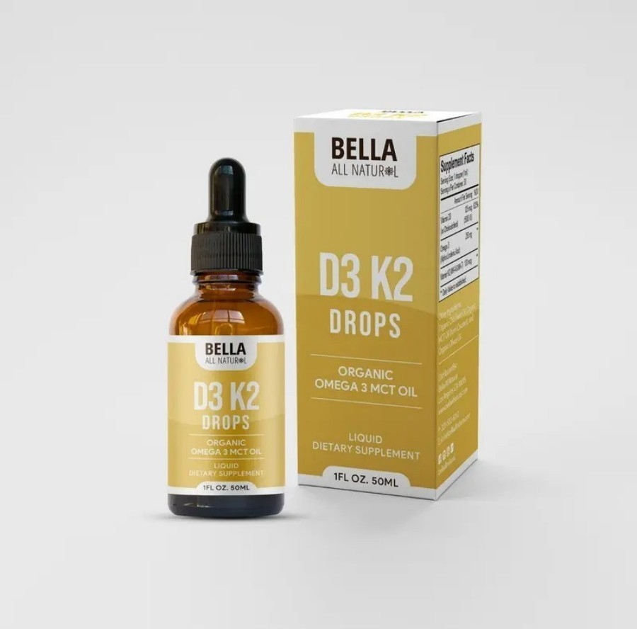 Bella All Natural Vitamin D3 K2 Drops Organic Omega 3 MCT Oil 50ml Supplement++