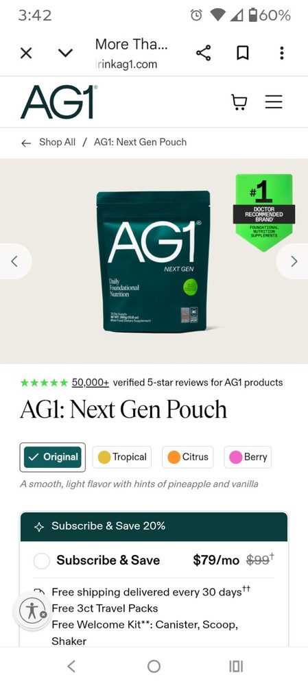 AG1 Daily Foundational Nutrition Powder 30 Day Supply – 13.8oz