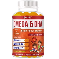 Brain Booster Focus Gummies for Kids & Teens, Omega 3 DHA Memory Supplement 60