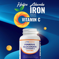 Ferrous Gluconate 324 Mg + Vitamin C 100 Mg – No Artificial Color Additives – Ge
