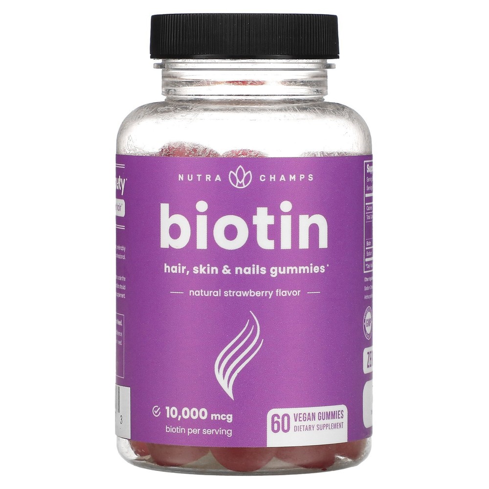 Biotin Gummies, Natural Strawberry, 10,000 mcg, 60 Vegan Gummies (5,000 mcg per