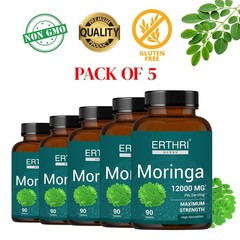 NATU.RAL HERBAL Moringa 12000mg Tablets 90 Count Immunity Booster Pack of 5