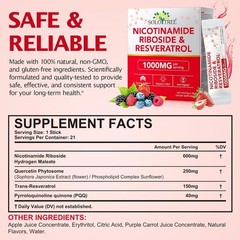 NAD+ Supplement 1000mg Liquid Packets 21pcs, Nicotinamide Riboside Resveratr…