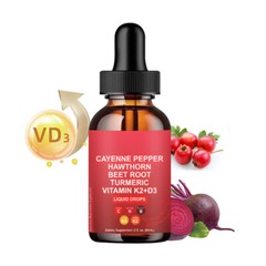 Cayenne Pepper Hawthorn Beet Root Turmeric Vitamin K2+D3 Drops Supplements 60ml
