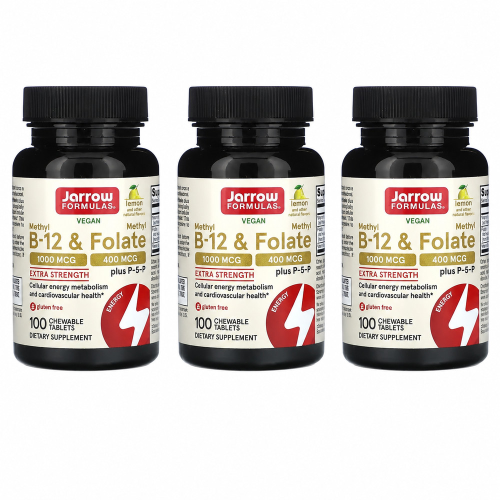Methyl B-12 & Methyl Folate, Extra Strength, Lemon, Chewable Tablets (3-Pack)