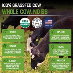 USDA Organic 100% Grassfed Beef Organ Supplements – Whole Cow, 30-Day Supply