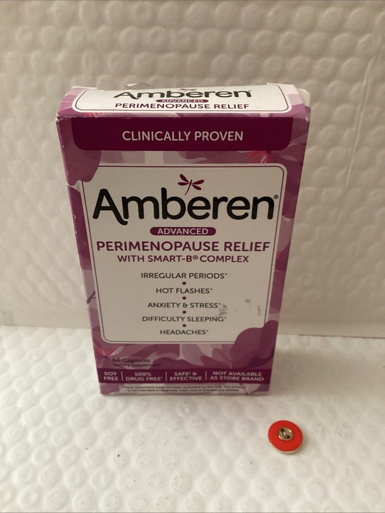 Amberen Advanced Perimenopause Relief Supplement 60 capsules Exp5/25 Dam Box