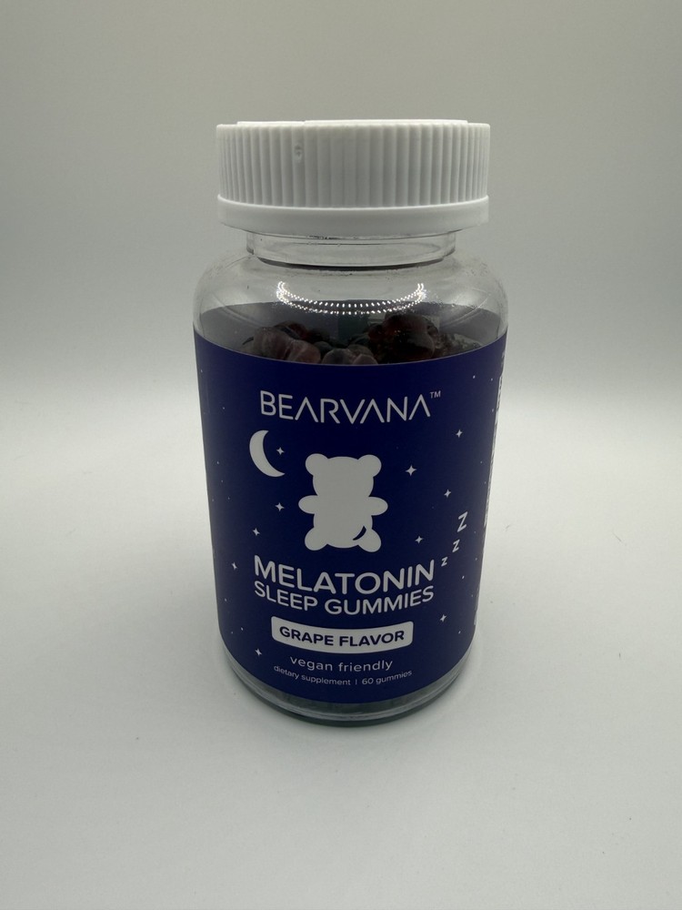 Bearvana Melatonin Sleep Gummies , Grape Flavor, Vegan 60 Gummies – Brand New