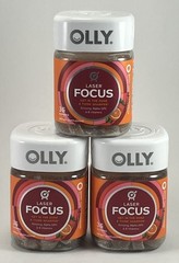 3 OLLY Laser Focus Gummies 36 Ginseng, Alpha GPC, B Vitamins, Berry Tangerine