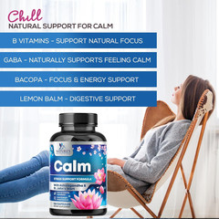 Natural Calm, Unwind & Relax Support with Ashwagandha, GABA, Magnesium, 5-HTP, L