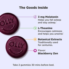 OLLY Sleep Gummies for Adults, 3 mg Melatonin, Restful Sleep Support, 90 Count