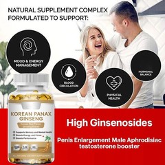Korean Red Panax Ginseng 1600mg 120 Capsules Energy Libido Testosterone Booster