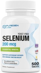 Puregen Labs Selenium 200 mcg Essential Mineral, Antioxidant – 500 Tablets