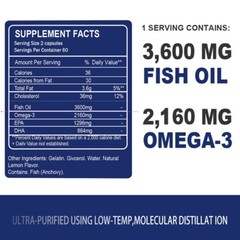120 Pills Omega 3 Fish Oil Capsules 3x Strength 2500mg EPA & DHA Highest Potency