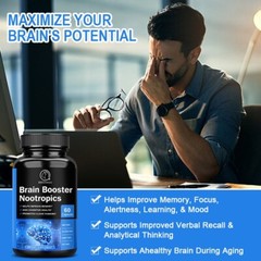 Brain Booster Nootropic Supplement Support Focus Energy Memory & Clarity 60 Caps